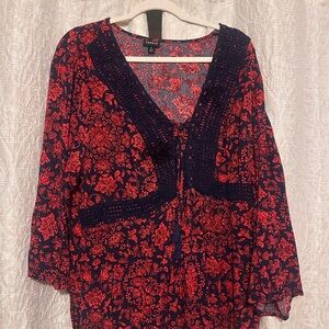Torrid Red and Blue Floral Blouse